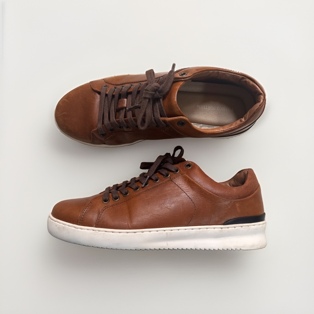 Franco Fortini Brown Leather Men's Size 8 Casual Sneakers Lace Up Comfort